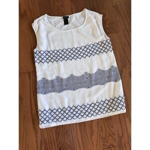 Ann Taylor Embroidered Blouse Blue White Women's Sz M‎ Lined Top Boho Travel